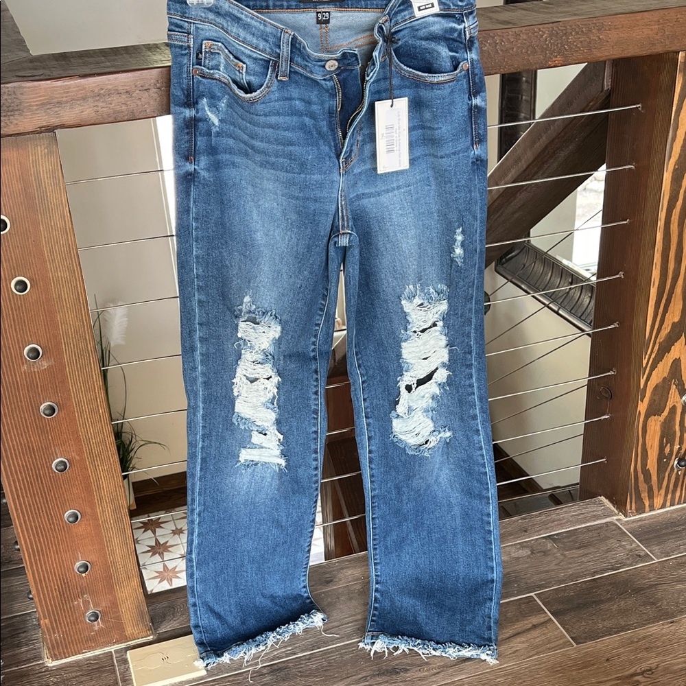 Judy Blue Distressed Straight Leg Jeans - Blue
